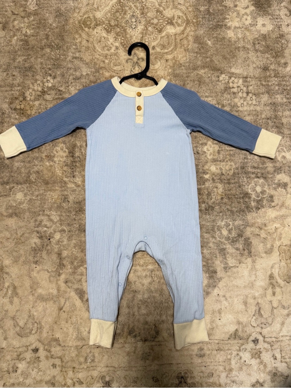 Cat & Jack Light Blue Raglan Sleeve Ribbed One-Piece with Cream Trim